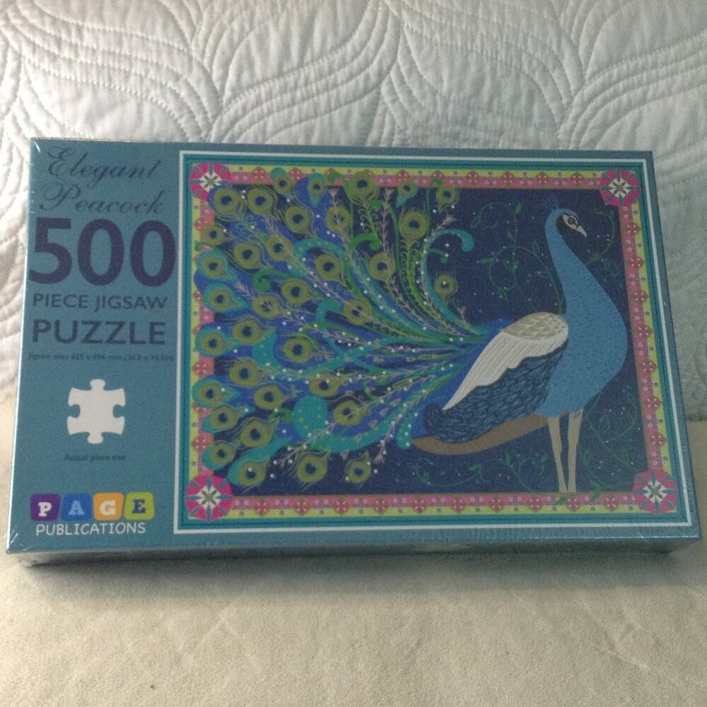 NWOT Elegant Peacock puzzle; 500 Pcs; Family Fun, Colorful, Peacock, Bohemian